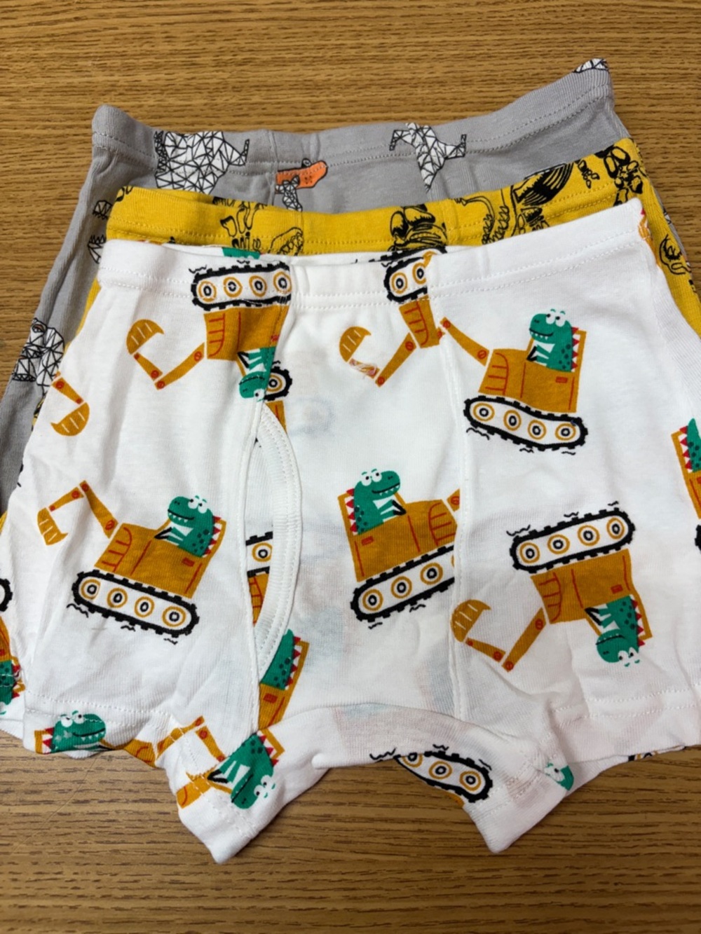 Toddler Boys Boxer Briefs with Yellow Excavator Print - White/Yellow/Grey